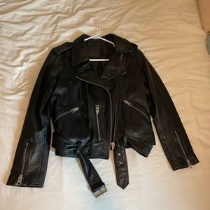 NWOT Black Belfern leather biker jacket from All Saints. Size 10